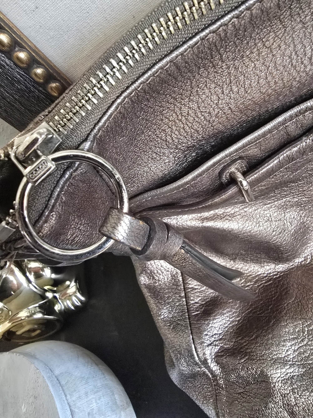 Coach Chelsea Ashlyn Metallic Pewter Leather Turnlock Hobo Bag With Wallet - Picture 3 of 16